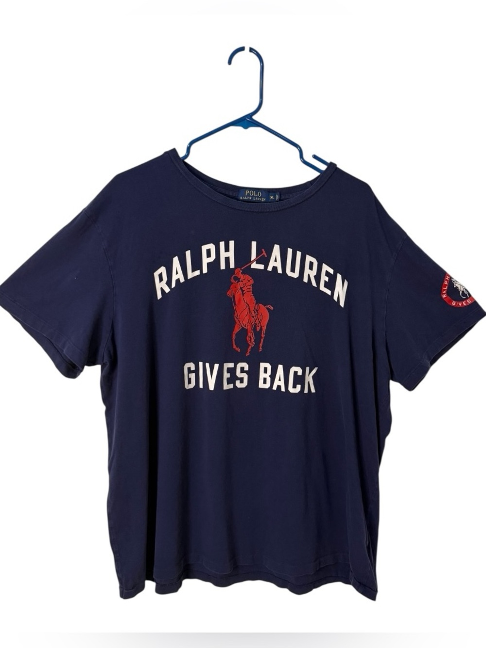 Vintage Polo Ralph Lauren Gives Back Volunteer T Shirt Navy Logo Cotton XXL